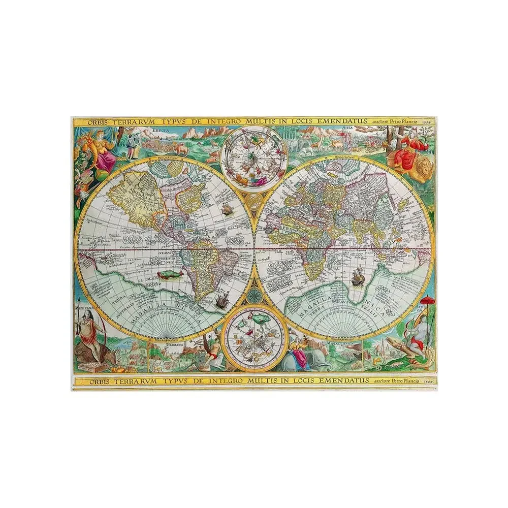 Orbis Terrarvm Typvs De Integro Multis In Locis Emendatus 1594 Non-woven World Map Retro Map For School And Learner 150x225cm
