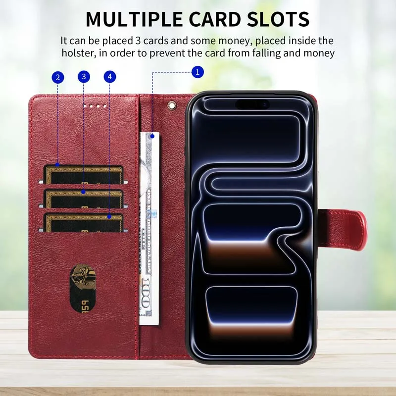 Elegant Leather Wallet Flip Phone Case with Card Holder
