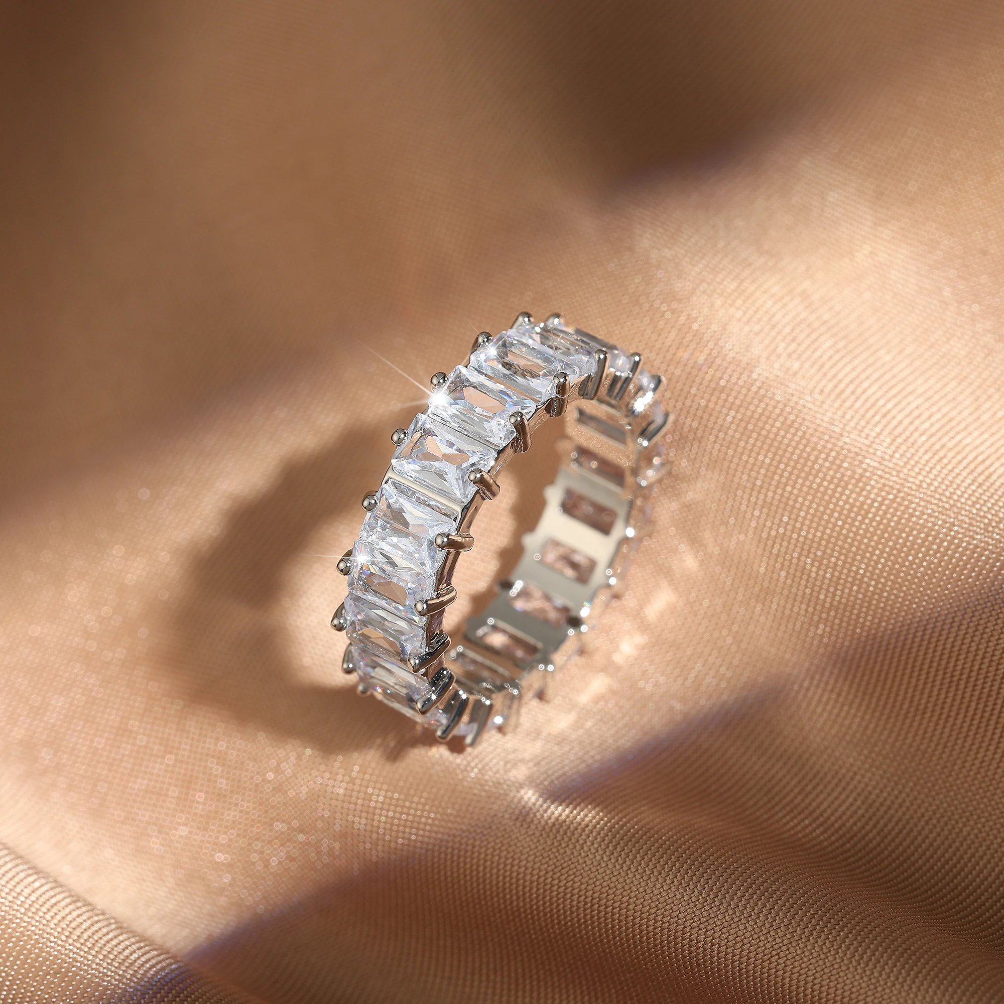 Wedding Rings Finger Rings Fashion Rings Zircon Rings Fashion Ring Crystal Rings Stone Rings ZAKOL Fashion White Baguette Cubic Zirconia Wedding Finger Rings for Women Luxury T Shape Stone Party Jewelry RP2119