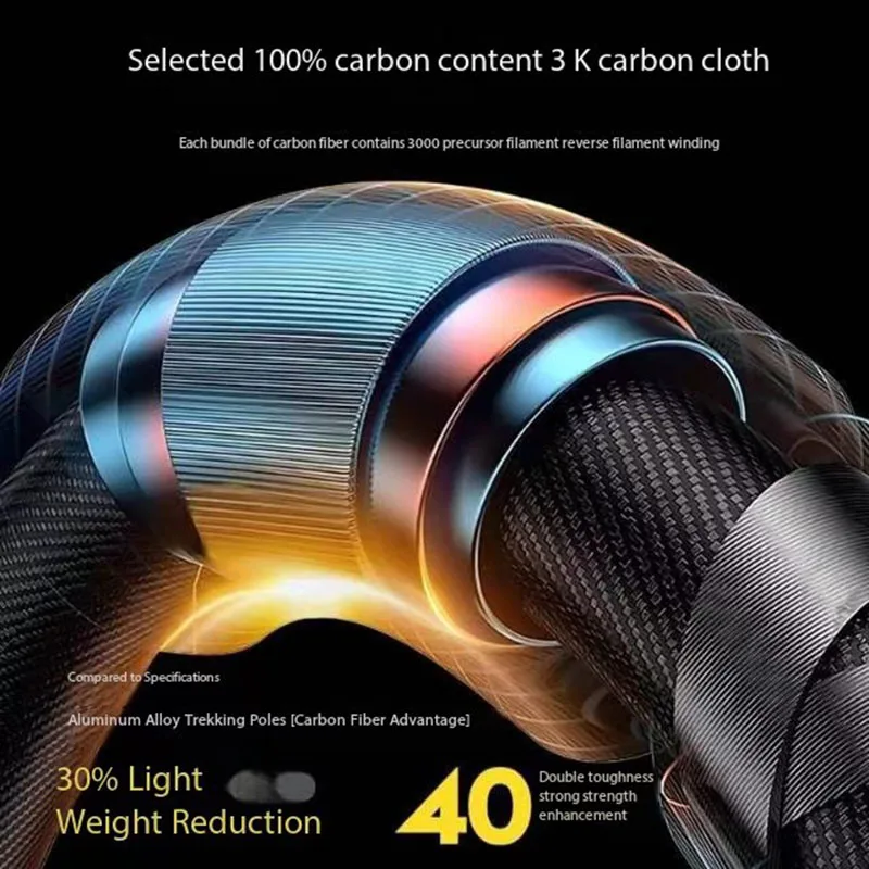 Multifunctional Carbon Cane for Mountaineering, Ultra Light, Stretchable, Anti Slip, Lightweight, Outdoor Hiking, New