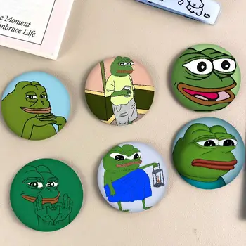 P-Pepe The F-Frog Funny Cartoon Soft Button Pin Round Metal Badge Lapel Pin Parts Gift Friends Kid Jewelry 1