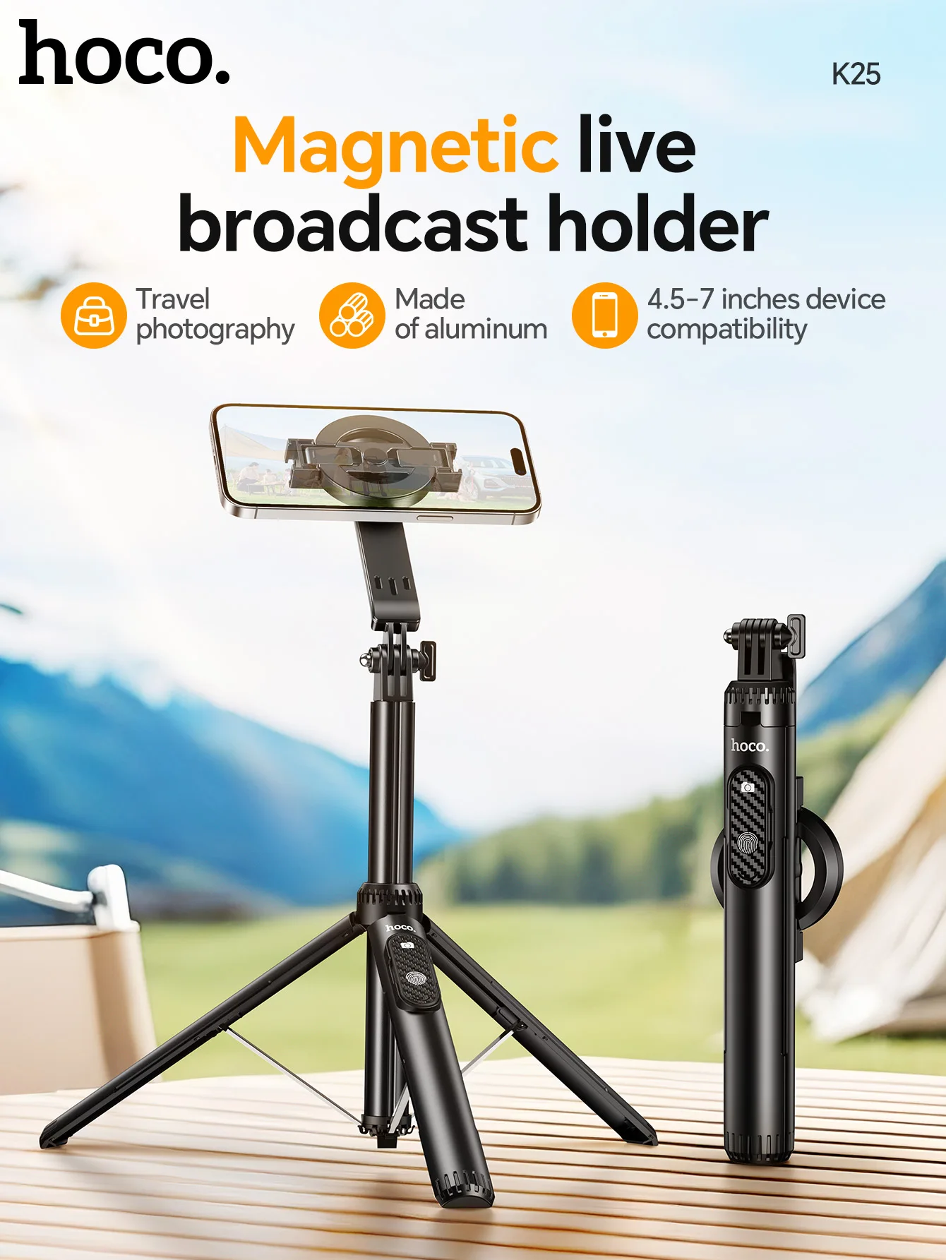 HOCO K25 Magnetic Tripod Selfie Stick with Bluetooth Remote