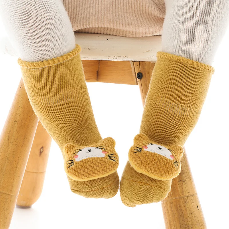 Autumn Winter Soft Thicken Cotton Warm Baby Girls Socks Newborn Solid Color Cartoon Animal Doll Infant Boy Anti Slip Floor Sock