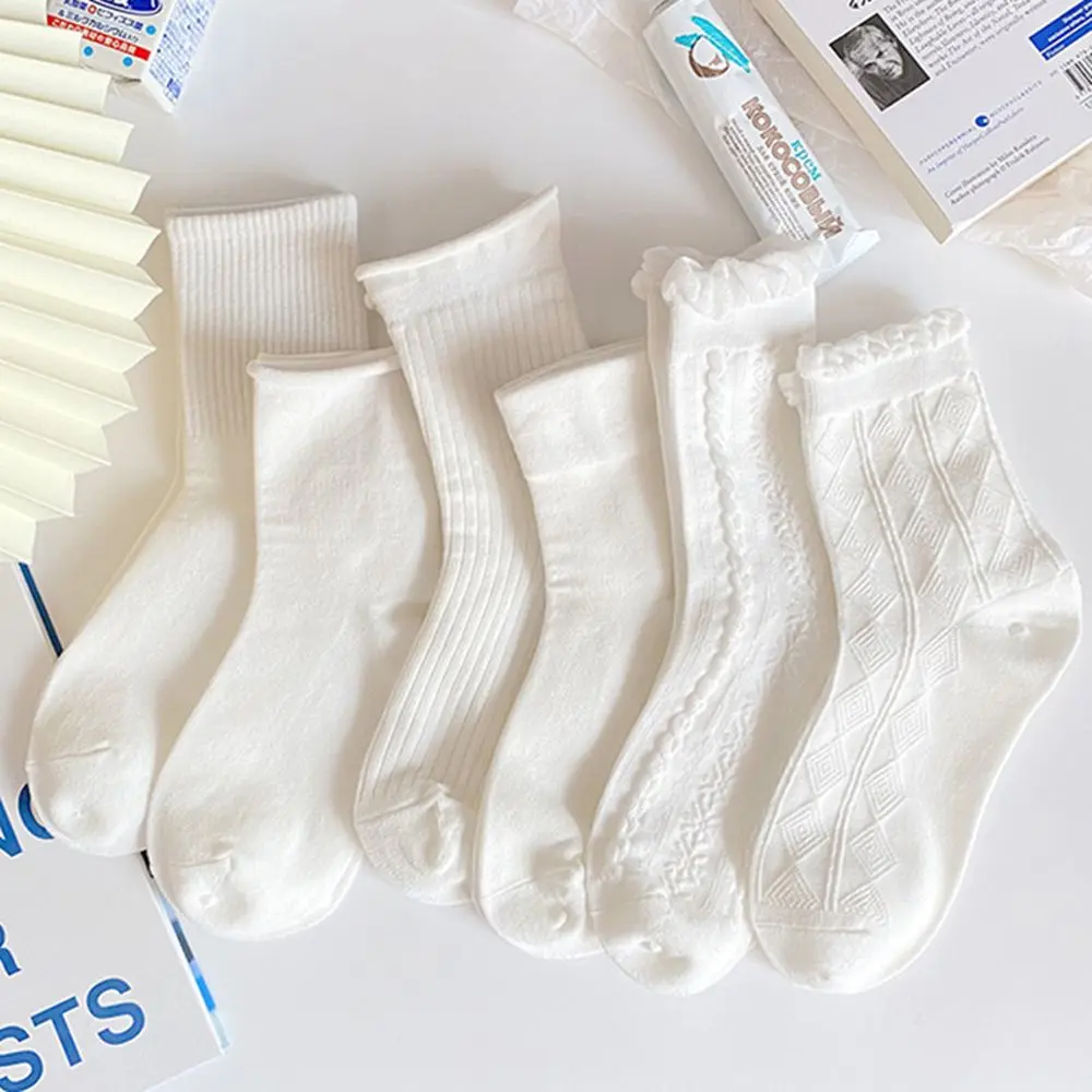 

Kawaii Sweet For Girls Harajuku Style Stripe Twist Diamond Women Cotton Socks Lolita Ruffle Socks White JK Socks