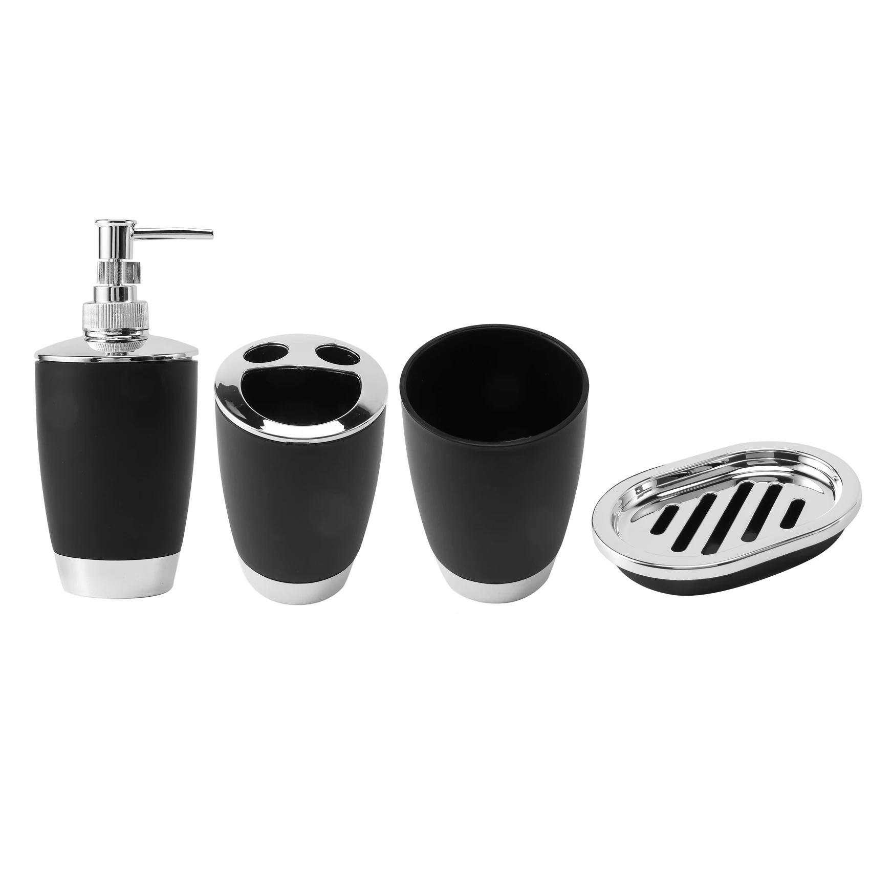 

4Pcs/Set Bathroom Suit Set Bathing Accessories Goods Includes Soap Box Cup Toothbrush Holder Soap Dispenser Soap Dish Set Black