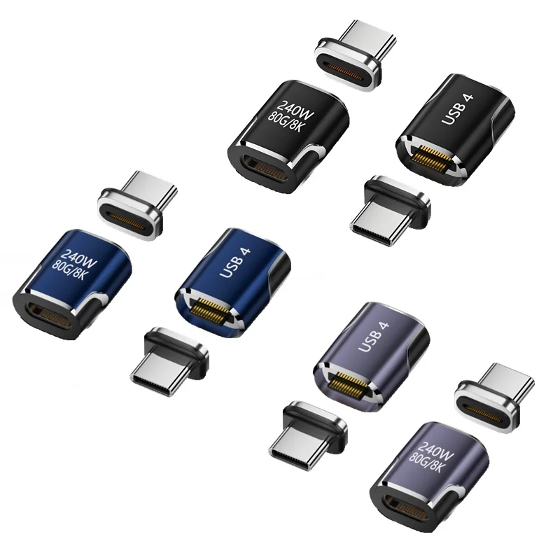 Adaptador USB tipo C magnético de 240W, transferencia de datos de Metal de 80Gbps, convertidor de USB-C de carga rápida de vídeo 8K para MacBook, teléfono y tableta