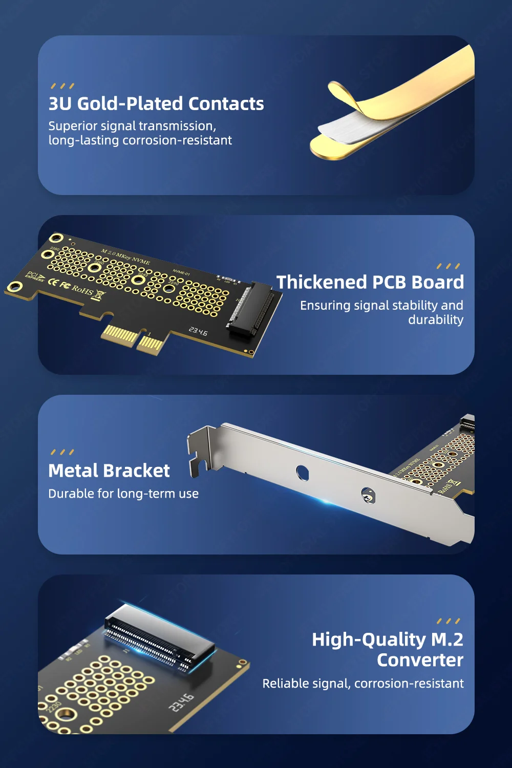JEYI M.2 NVMe zu PCIE X1/X4 Adapter – PCIe 3.0/4.0 M.2 PCIe Schnittstellenkonverter, SSD-Erweiterungskarte für X1/X4/X8/X16 Schnittstellen. – Detail 6