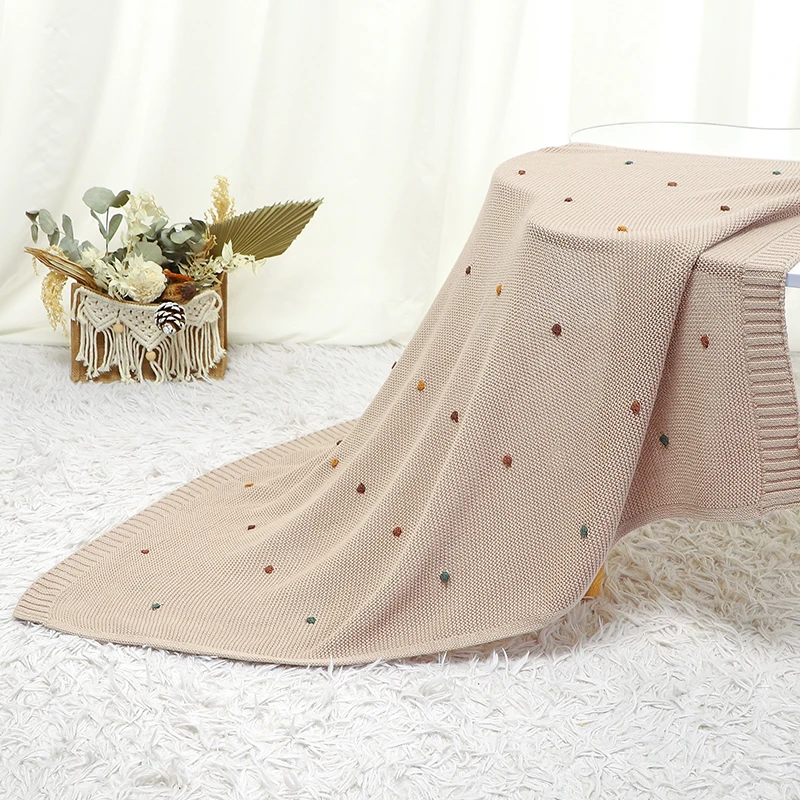 Cotton Knit Blanket Baby Blanket Cotton Knit Newborn Girl Boy Crib Quilt Bedding 90*70CM Fashion Solid Dot Stroller Swaddling Cover Plaid
