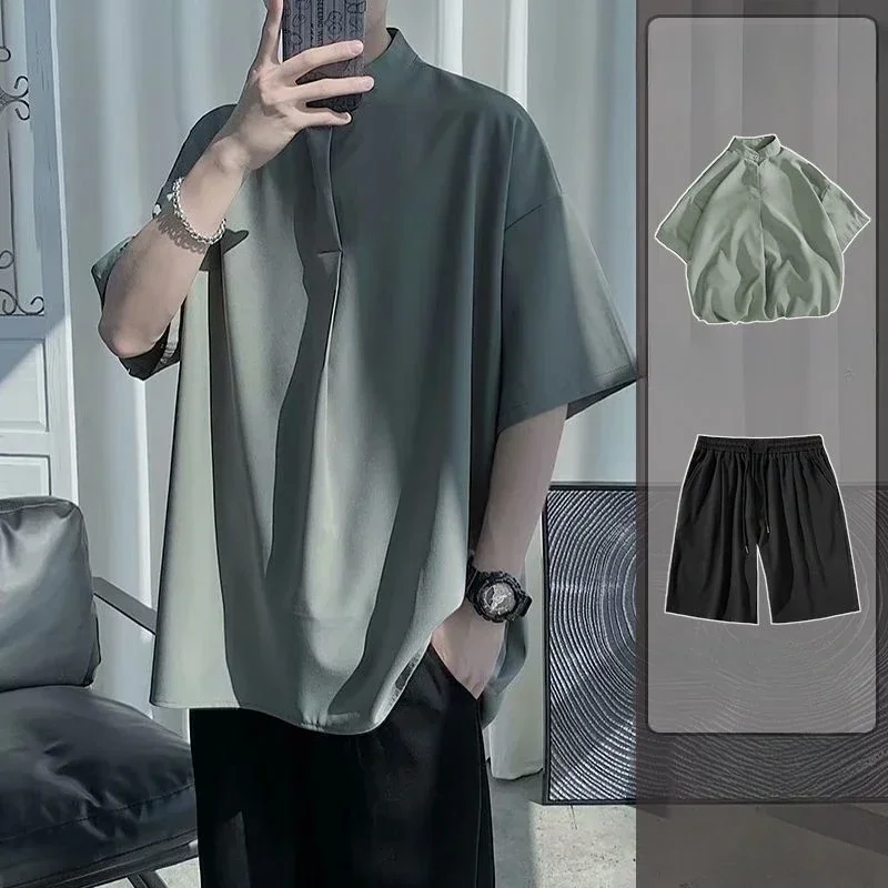 thumbnail image 1 of Camisetas negras, camisetas, pantalones cortos, trajes para hombres, camisetas lisas Kpop con estilo, ropa de verano, conjuntos para hombre, camisetas y tops holgados elegantes, novedad, 1 of 5