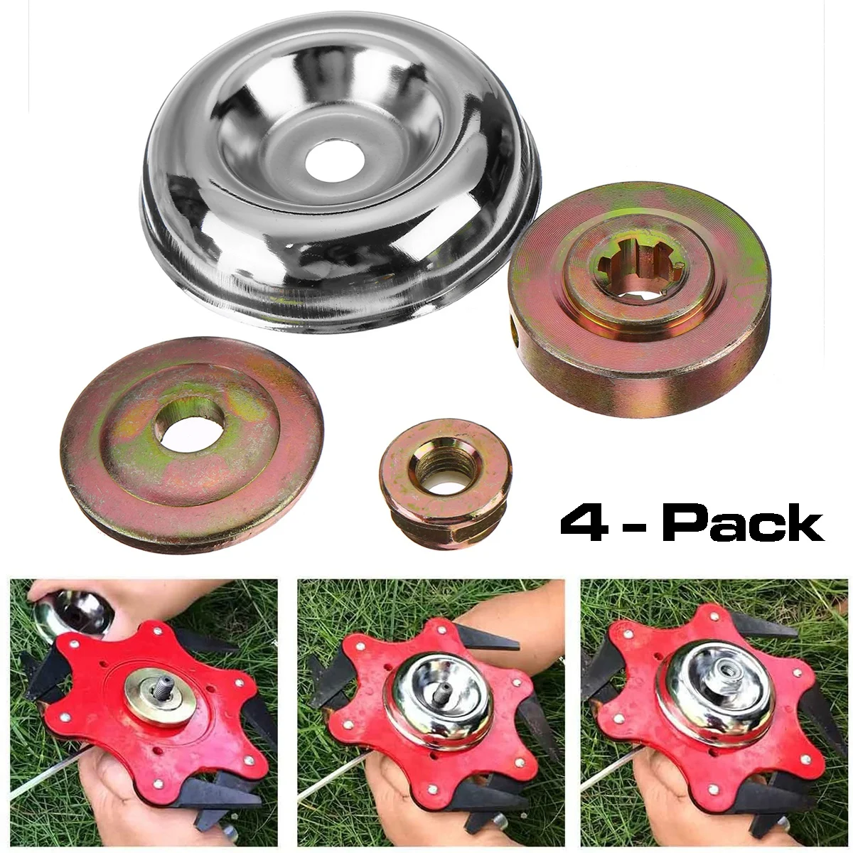 4x 잔디 트리머 헤드 어댑터 어 테치먼트 와셔 플레이트 유지 보수 키트 트리머 브러시 커터 블레이드 정원 도구 용 잔디 깎는 기계 블레이드