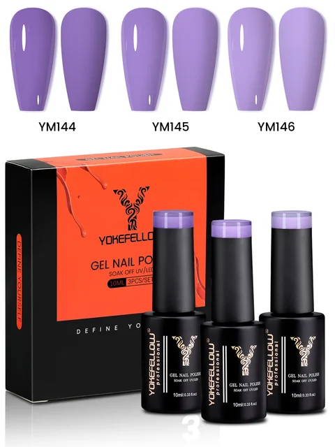 YOKEFELLOW Smalto per unghie gel viola 10ml 3Set Semi-permanente Soak Off Smalto gel per la cura della luce UV per nail art Manicure fai da te a casa 5