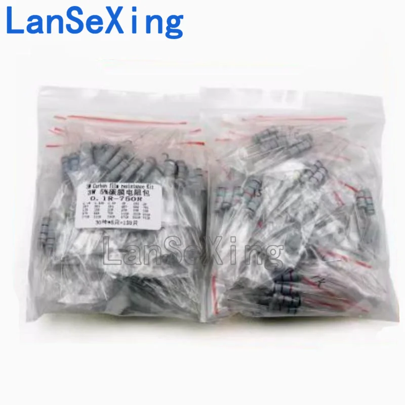 

УГЛЕРОДНЫЙ пленочный резистор 3 Вт, стандартный элемент, 0,1 Ом-750 Ом, четырехцветное кольцо, точность 5%, 30 типов, 5 каждого типа