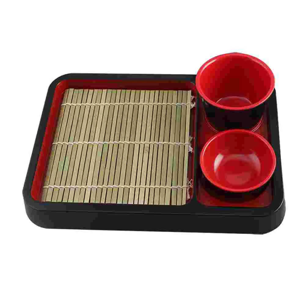 

Japanese Cold Noodle Plate Kitchen Supply Cooking Storage Tray Container with Bamboo Mat Style Snack Platters