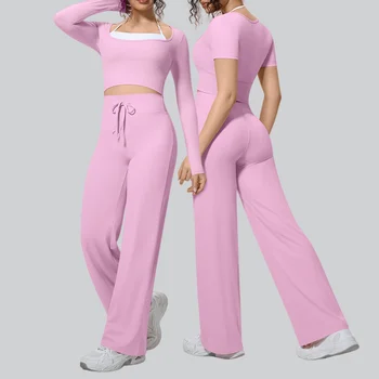2PCS Sports Set Yoga Suit Women Quick-Drying Fitness Sportswear Gym Tracksuit High Waist Leggings Sports Shirt Workout Outfits 1