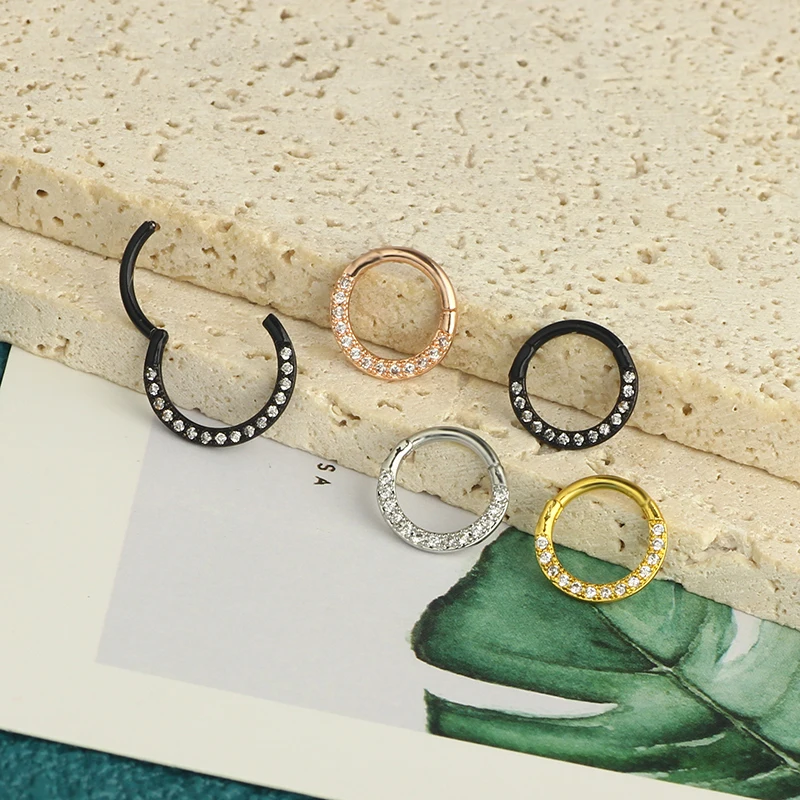 16G Septum Clicker Ring Stainless Steel Brass Cartilage Helix Tragus Hoop Daith Earrings Nose Rings Hoop Hinged Segment Clicker