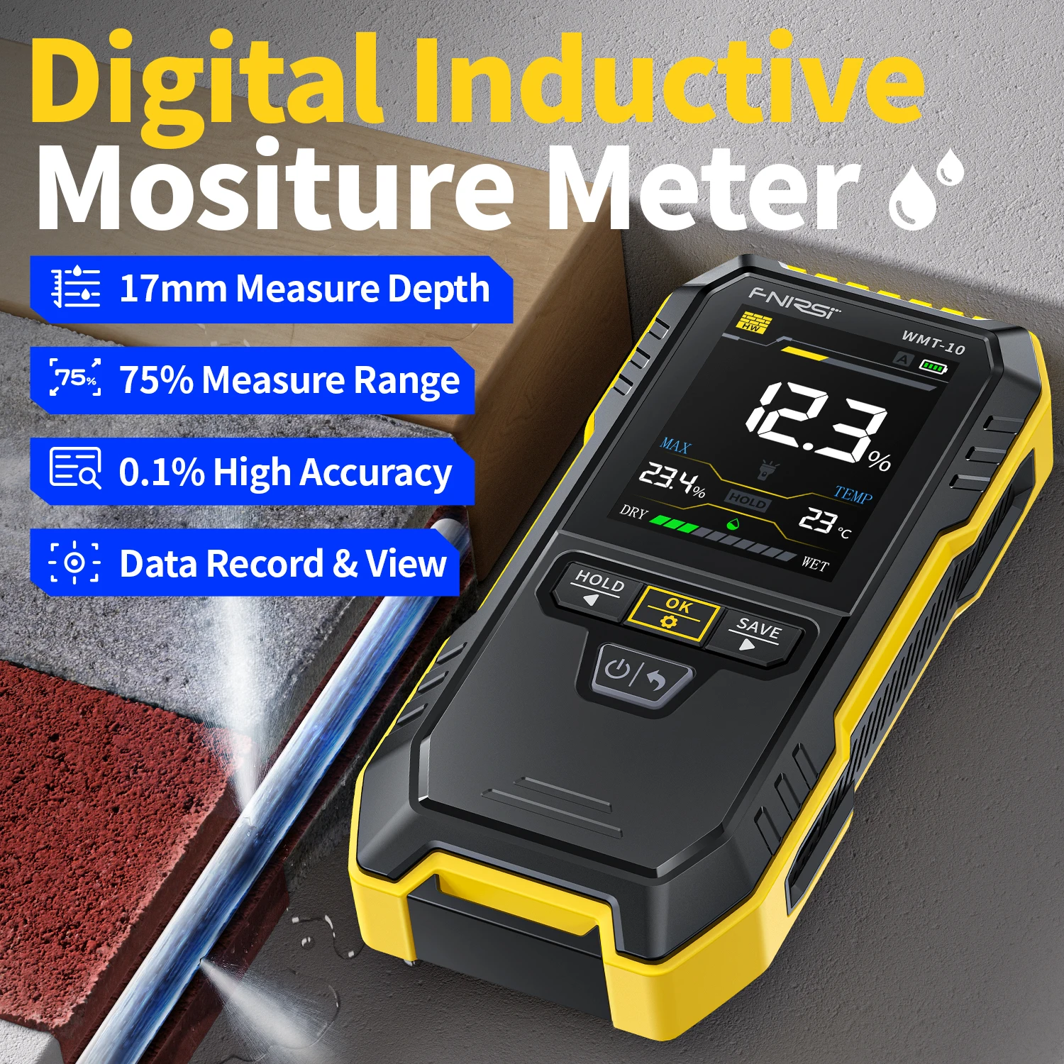 FNIRSI WMT-10 Inductive Wood Moisture Meter Hygrometer Non-contact Timber Damp Wall Detector Non-destructive Humidity Tester wood moisture meter