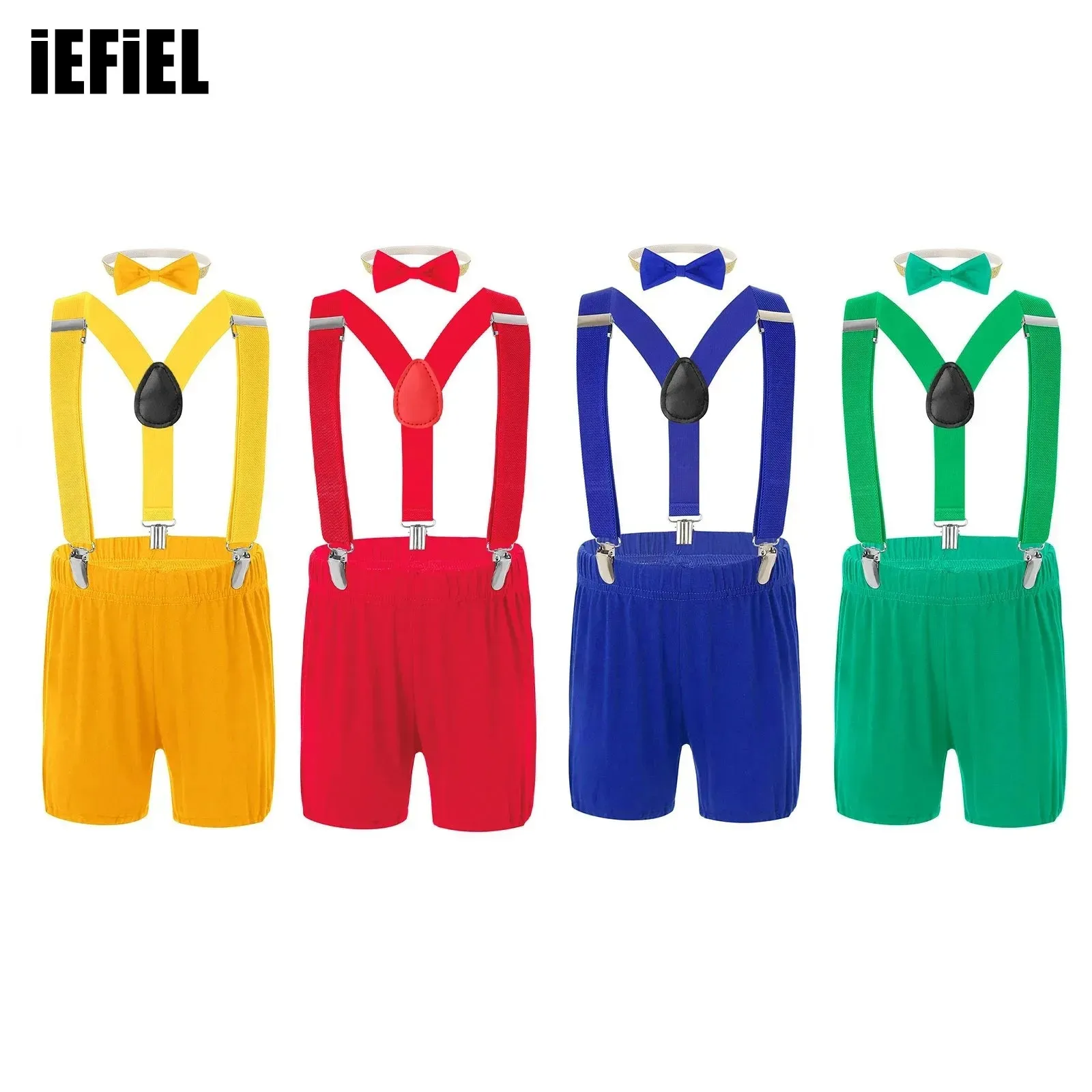 

Baby Boys Girls Party Outfit Suspender Shorts Detachable Y-back Elastic Straps Shorts And Bow Headband