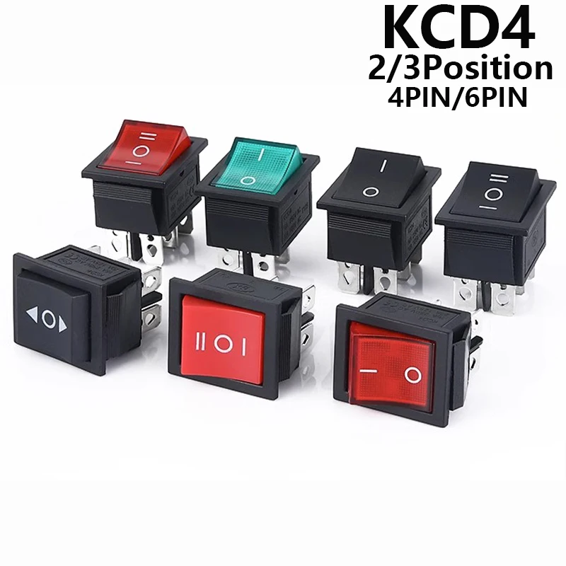 LatchingRockerSwitchPowerSwitchI/O4Pins6PinswithLight16A250VAC20A125VACKCD42/3position