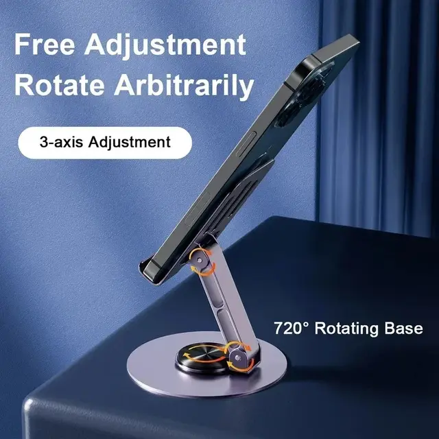 Soporte para teléfono móvil con rotación de 360 grados, totalmente metálico, de aluminio, soporte Universal, diseño plegable de doble eje, estable, anticaída 6