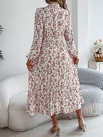 Floral Stand Up Collar Bridesmaid Dress 2026 Spring Summer Elegant Long Sleeve Waist Cinched Pleated Dresses Valentine's Day - Image 2