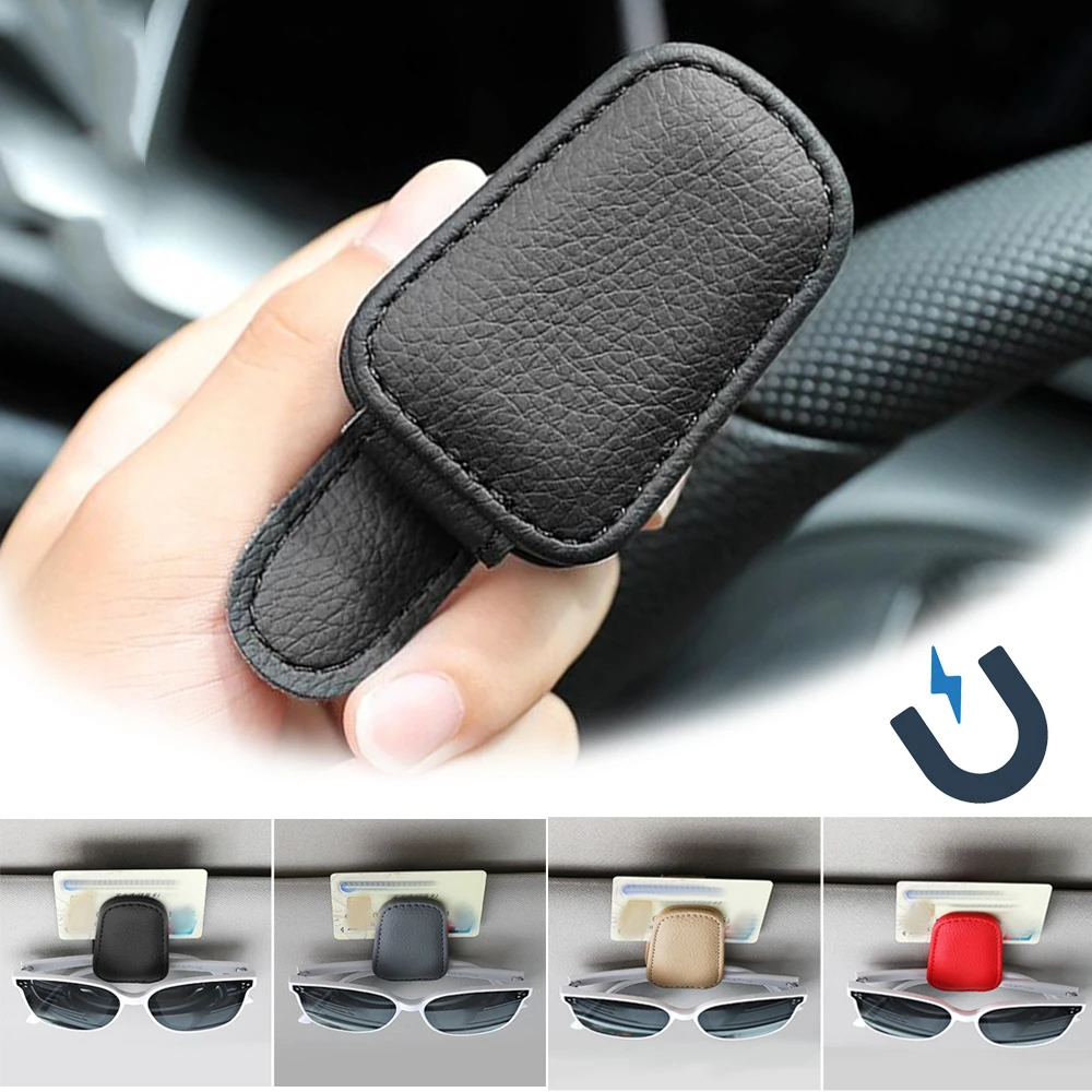 Magnetic Pu Car Sun Visor Glasses Clip Leather Eyeglasses Box Sunglasses Holder Hanger Auto Card Ticket Holder Stand Fastener sunglasses clip sunglasses holder eyeglass hanger clip glasses holder eyeglass holder eyeglasses storage holder