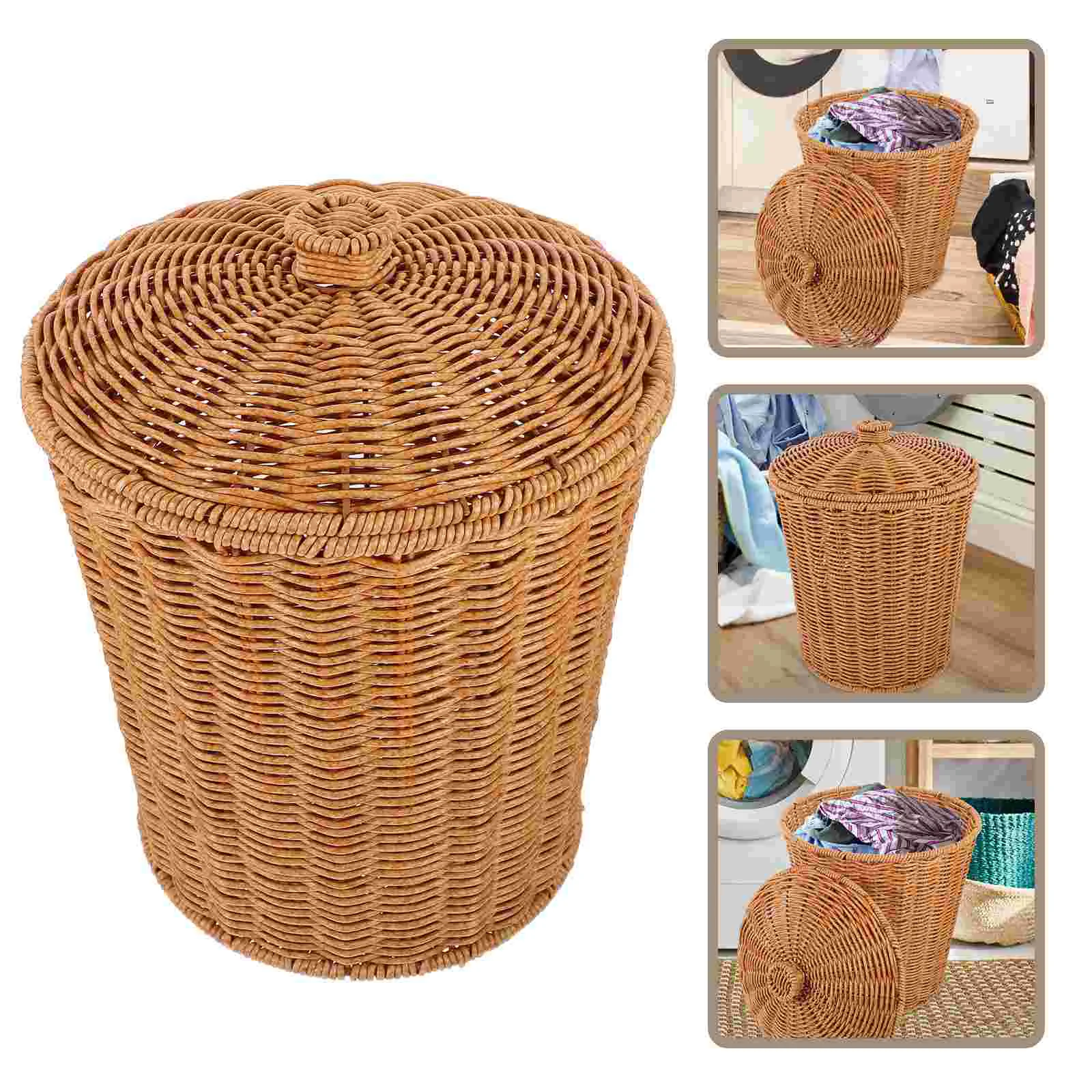 

Basket Wicker Storage Trash Can Waste Woven Laundry Baskets Rattan Bin White Garbage Hamper Clothes Lid Seagrass Dirty Container