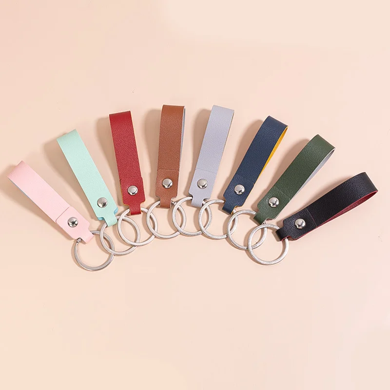 Personality Contrast Colors PU Leather Key Chain Pendant Cute Short Car Keychain Accessories Exquisite Gift for Friend Wholesale