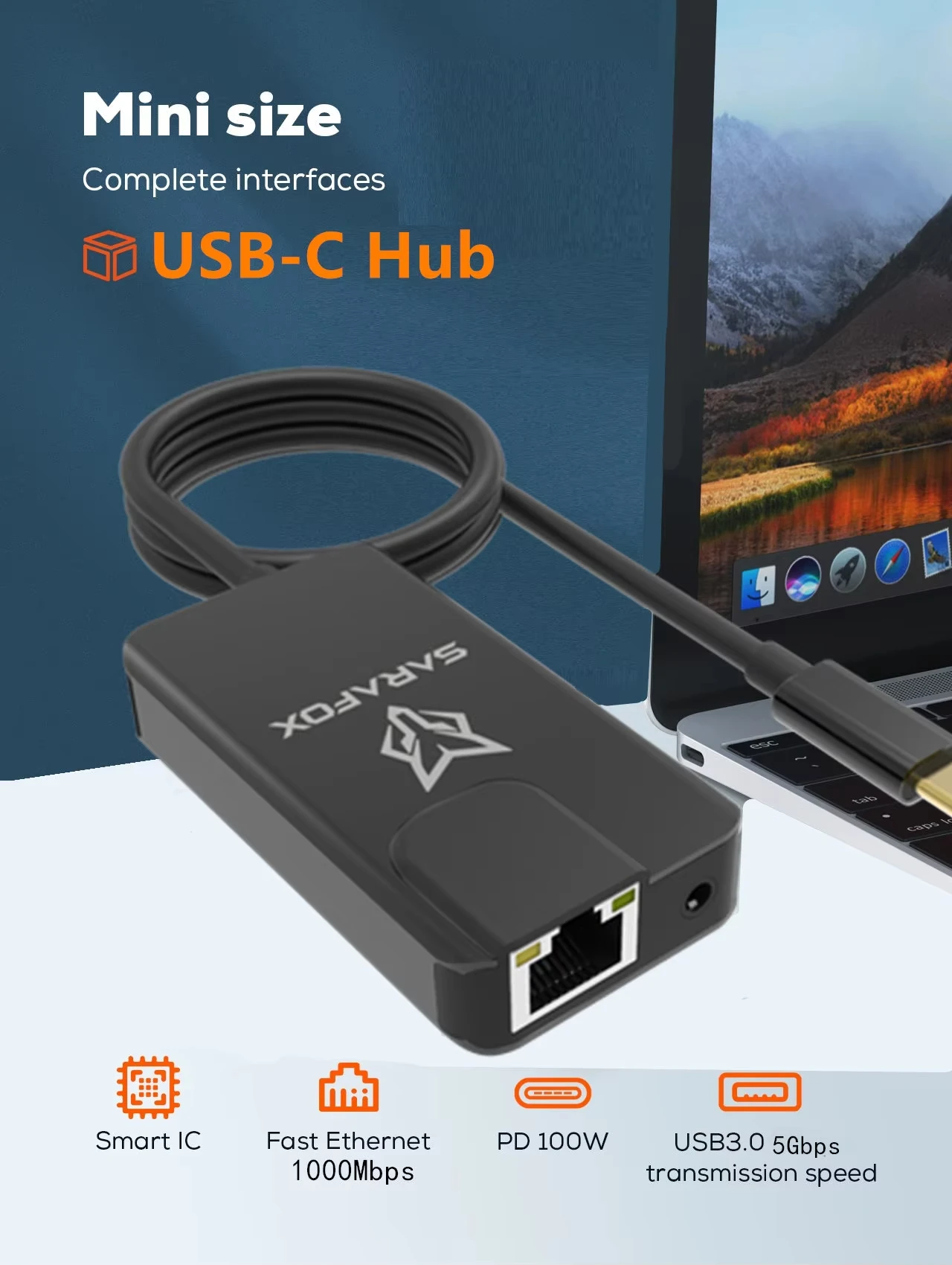 Sarafox 5in1 USB-C 3.5mm Audio with 1000mbp Rj45 network 100W PD