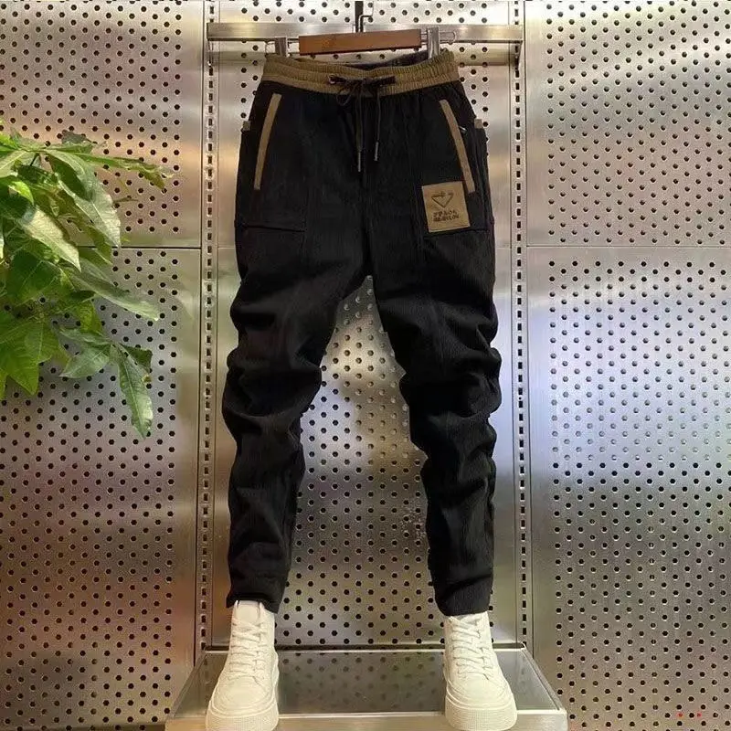 Men Corduroy Pants Sweatpants Small Feet Harem Pants Hip Hop Slim Streetwear Pockets Joggers Spring Autumn Men Clothing Trouser