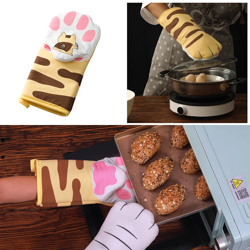 1PC Cute Cat Paws Oven Mitts Cat Claw Baking Oven Gloves Anti-scald Microwave Heat Resistant Insulation Non-slip Cat Paw Gloves