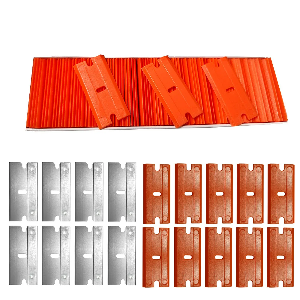 Two Cutting Plastic Razor Blade Label Clean Razor Glue Remover Window Glass Clean Scraper Car Wrap Sticker Squeegee 100 Pieces razor blade scraper,car wrapping tools,car sticker remover,scraper tool kit,razor blade scrapers,glue removal scraper