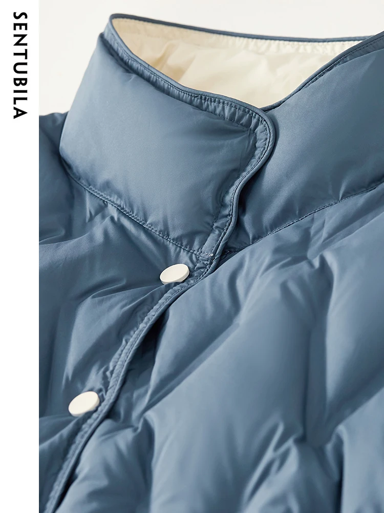 SENTUBILA Women's 90% White Duck Crop Down Jacket 2023 Winter Elegant Stand Collar Down Coat Reversible Wear Outwear W34Y49563