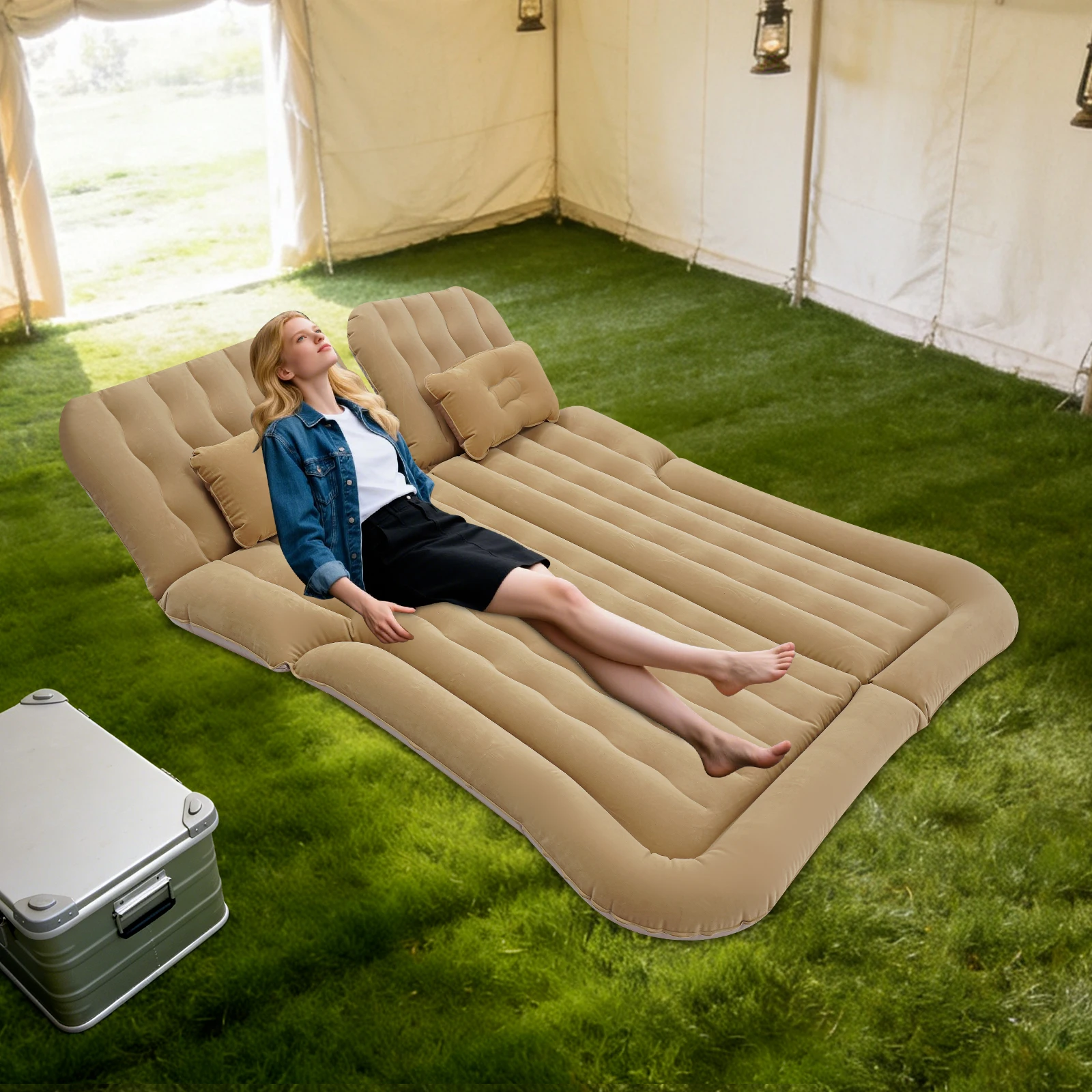 Aufblasbare Matratze Auto SUV Luftbett Aufblasbare Möbel Beige PVC Weich Langlebig Feuchtigkeitsbeständig Outdoor Camping Reise Schlafset – Detail 4