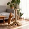 1 Set Durable Solid Wood Cat Scratching Post with Toys, Sisal Board & Interactive Turntable, Prevents Furniture Damage 4