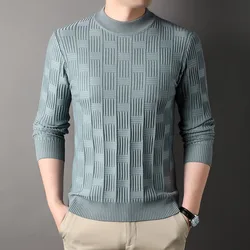 2023 New Sweater Square Checkerboard Jacquard Bottom Shirt Simple and Fashionable Casual Men's O-Neck Pullover