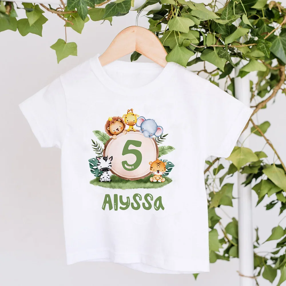 Personalized 1-12 Year Kids T-Shirt Wild Theme Party Animal with Name Tops Girls Boys