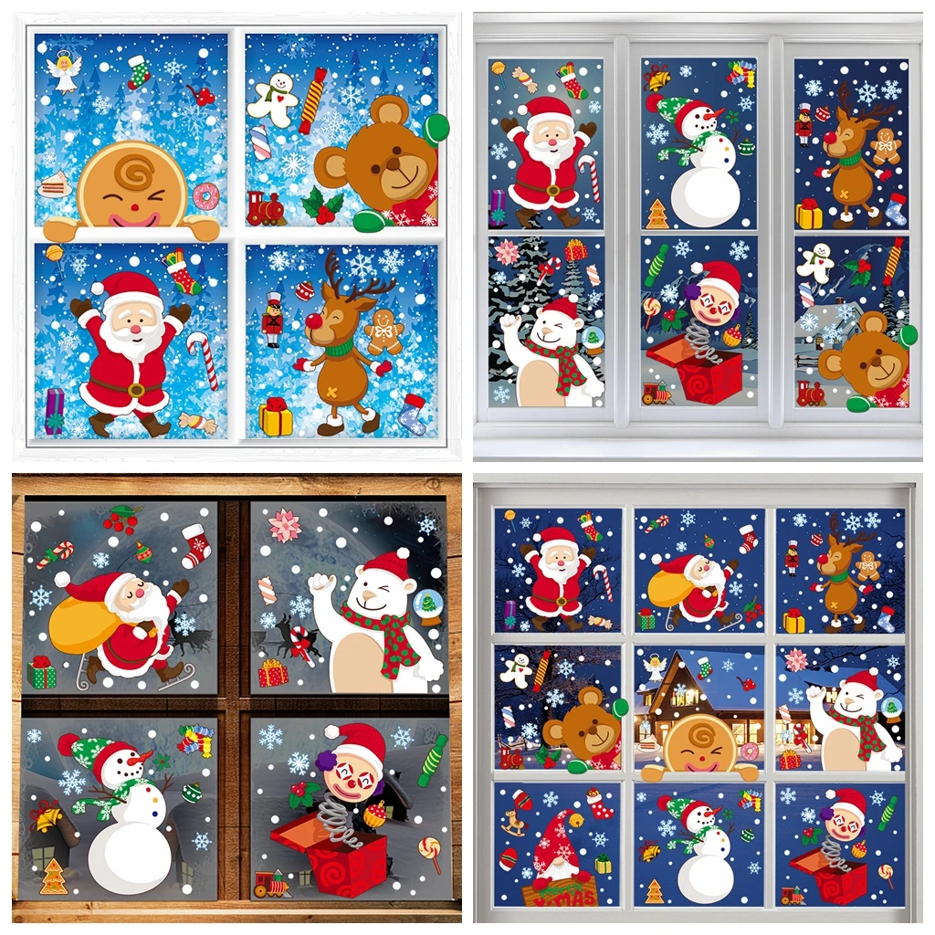 

Christmas Party Sticker Santa Claus Elk Snowman Wall Stickers Window Decor Merry Christmas Decor For Home Happy New Year 2023