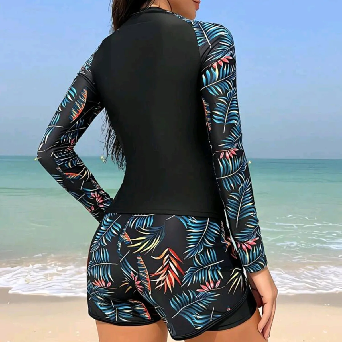 Women's Swimsuit Rash Guards Long Sleeve Swimwear Surfing Sports Pool Swimming Suit Beachwear Two-Piece Bath Suits Monokini