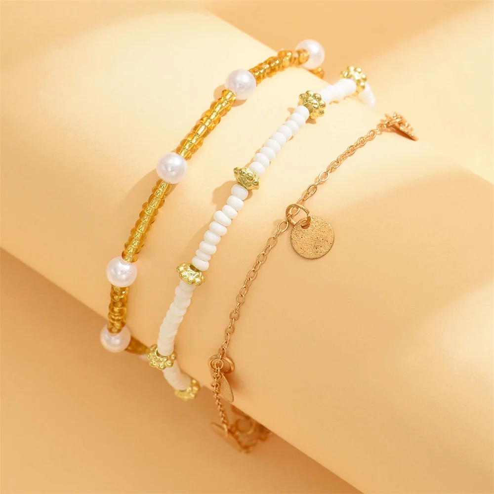 Boho Metal Round Disk Pendant Anklets For Women Gold Color Multilayer Foot Chain Ankle Bracelet Beach Jewelry Summer Accessories
