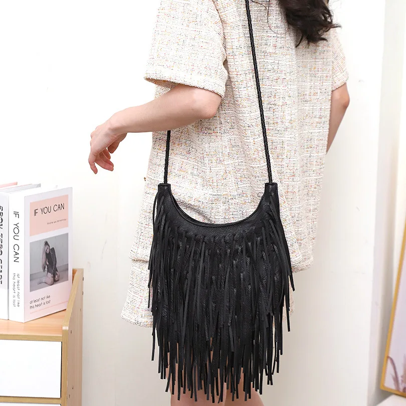 Long Tassel Design Women Crossbody Bags Soft PU Leather female Shoulder Bag Weave messenger Sling bag small bolsa feminina