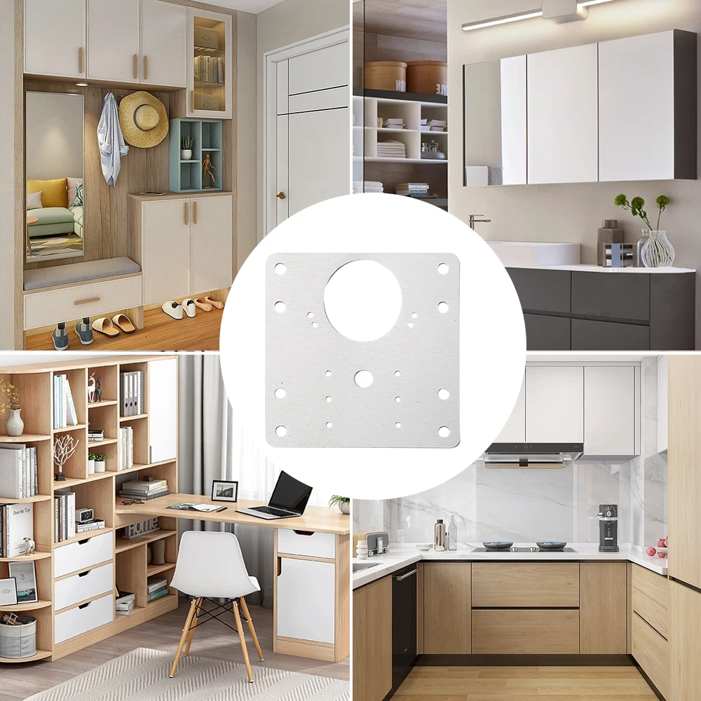 New Cabinet Hinge Repair Plate Kit 4PCS Kitchen Cupboard Door Hinge Mounting Plate with Screws Flat Fixing Brace Brackets