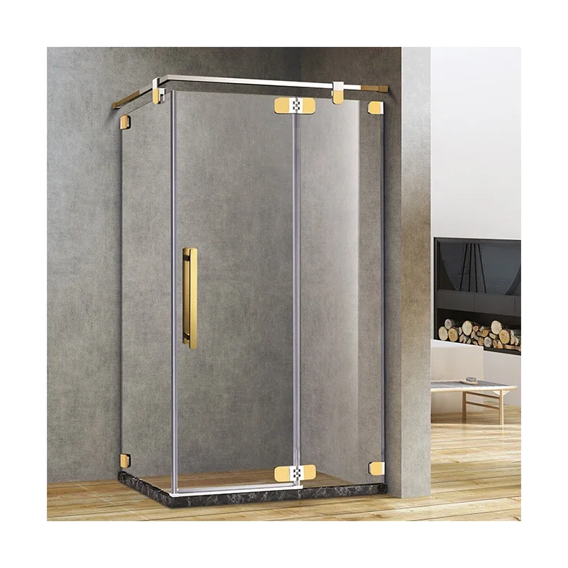 Single Hinged Door Both Sides Glass Frameless Shower Room Modern Hotel Corner Walk-in Thickened Safety Tempered Glass Door