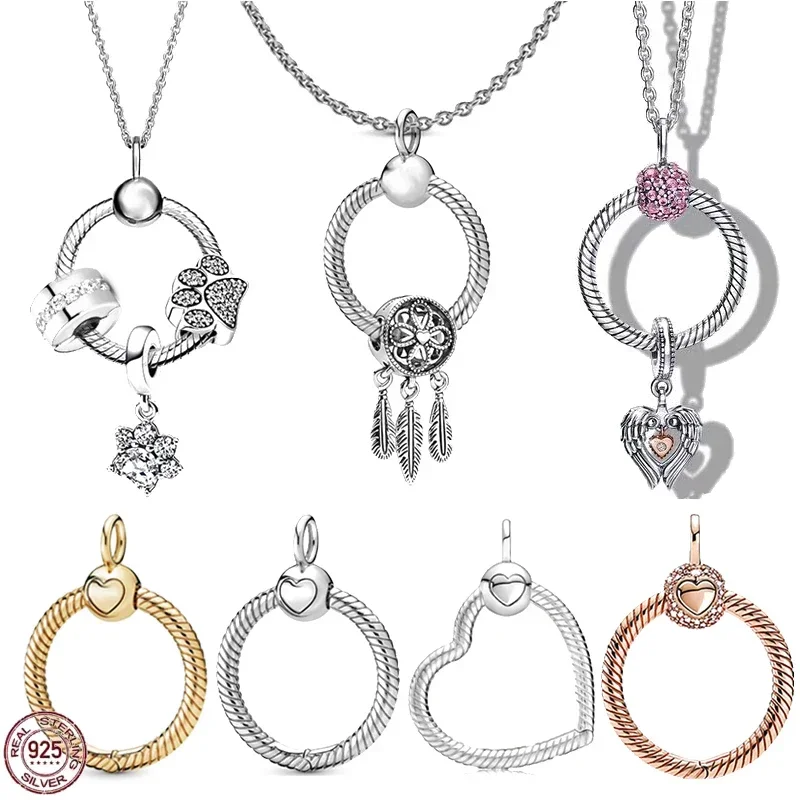 

Fashion trend 925 sterling silver exquisite rose gold heart shaped O-shaped pendant fit original Pandora necklace DIY gift