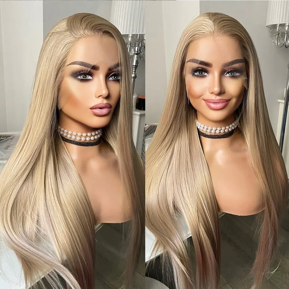 Synthetic Lace Front Wig Long Straight Hair Lace Wigs for Women with Baby Hair Heat Resistant Party Cosplay Wig Black Blonde Use