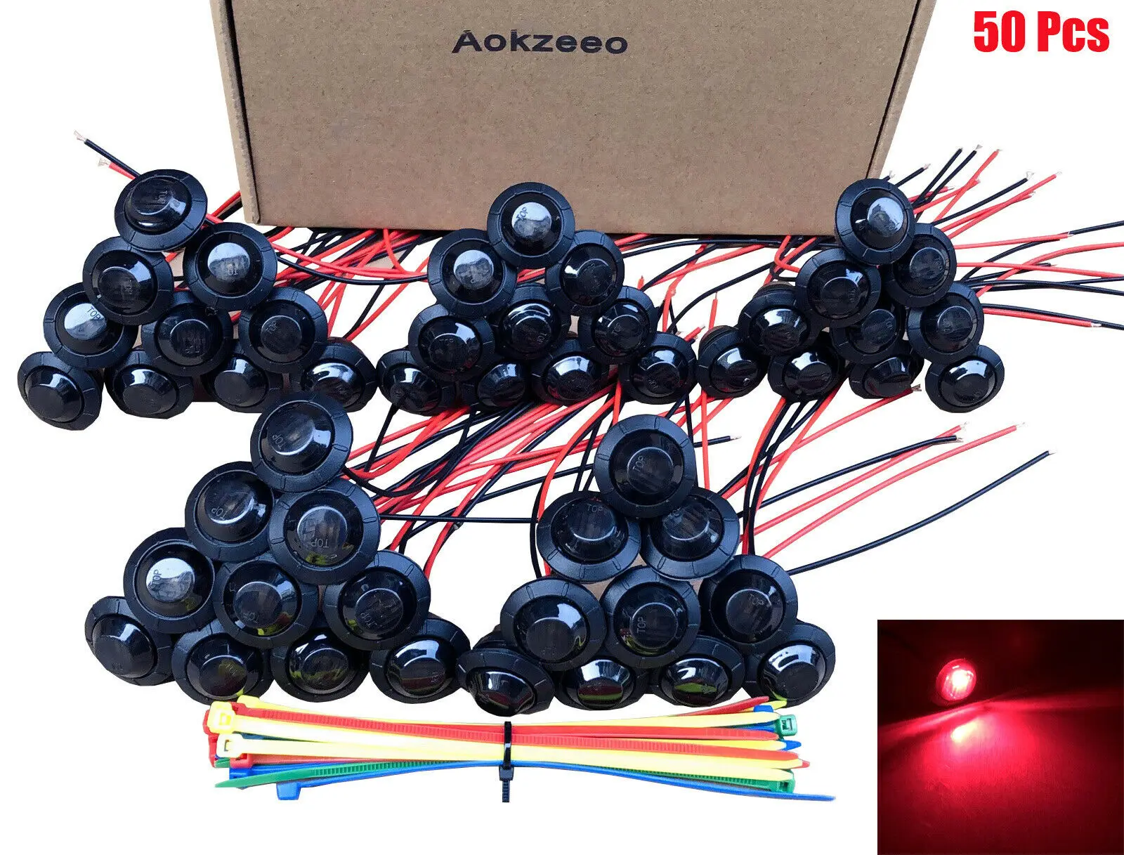 

50pcs 3/4 side marker lights Smoke Red Lamp Small Round LED Side Marker