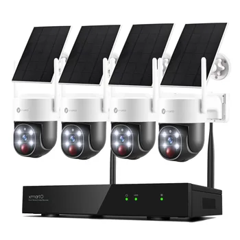 XMARTO 100% 무선 태양열 PTZ 홈 보안 카메라 시스템, 4 세트, 2K 4MP QHD CCTV 감시 키트 포함 와이파이 NVR, 4K, 10CH