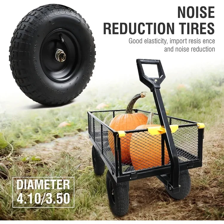 Heavy Duty 1,000lbs 6-cu ft Steel Utility Garden Cart, with Removable Mesh Sides to Convert into Flatbed, Lawn and Garden cart