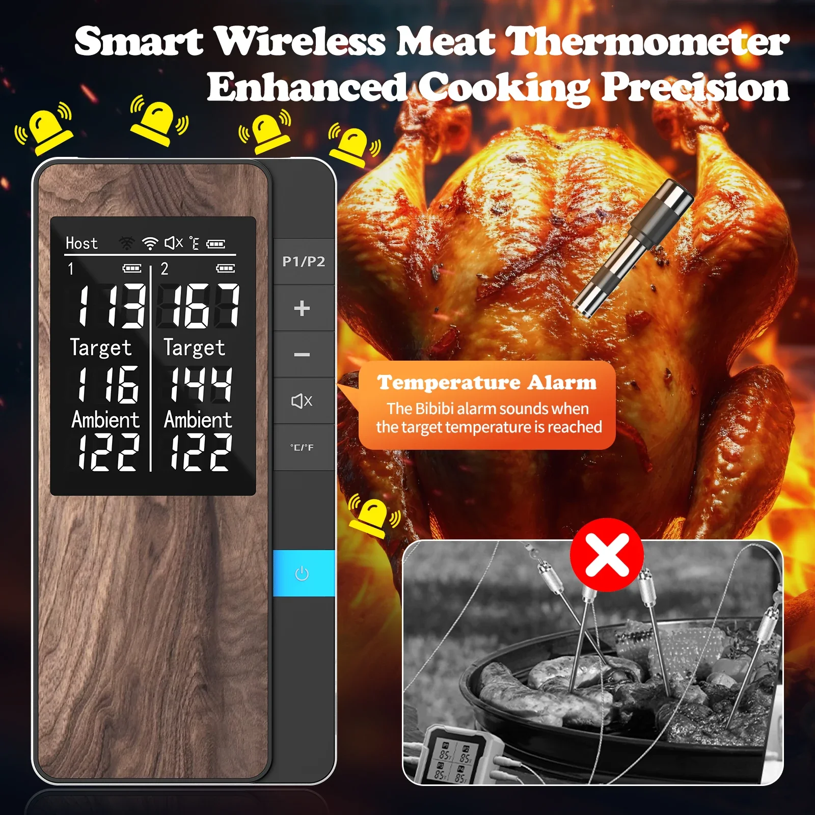 Wireless Meat Thermometer Digital Bluetooth Dual Probe Rechargeable with LCD Screen Support Mobile APP for BBQ Oven Grill 4
