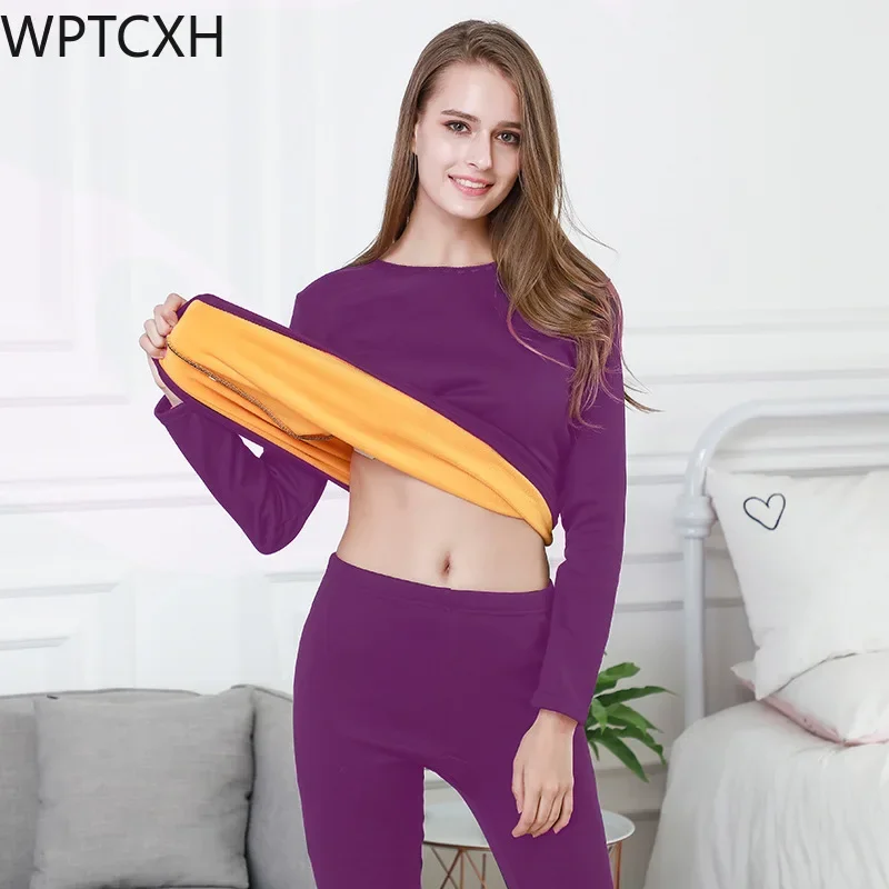 

WPTCXH 2023 New Autumn Winter Thermal Underwear Female Golden Sable Velvet Plus Thick Long Sleeve Long Johns Loungewear Suit