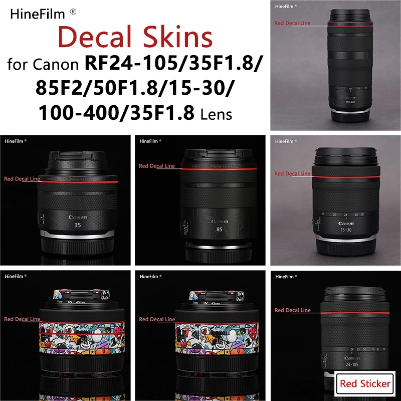 Rf50 F1.8 Lente Decalcomania Rossa Linea Decalcomania Pelle Per Canon Rf35 F1.8 Rf85F2 Lente Linea Rossa Pelle Premium Avvolge Custodia Protettiva Pel